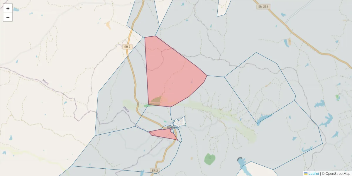 Mapa detalhado do código postal 7490-012 com limites, códigos postais vizinhos e agências dos correios