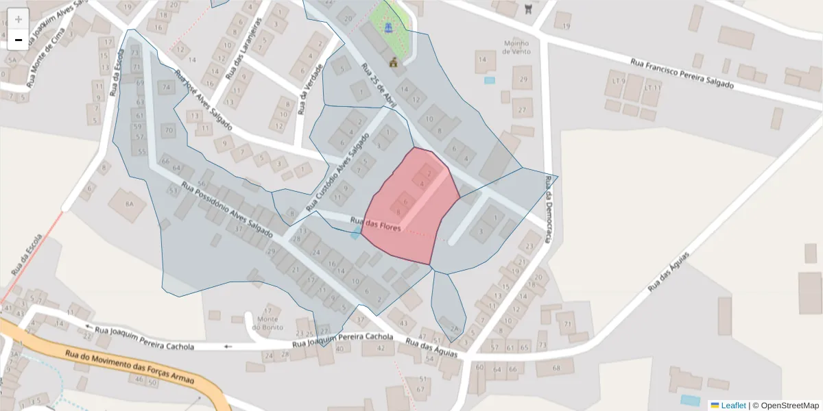 Mapa detalhado do código postal 7490-020 com limites, códigos postais vizinhos e agências dos correios