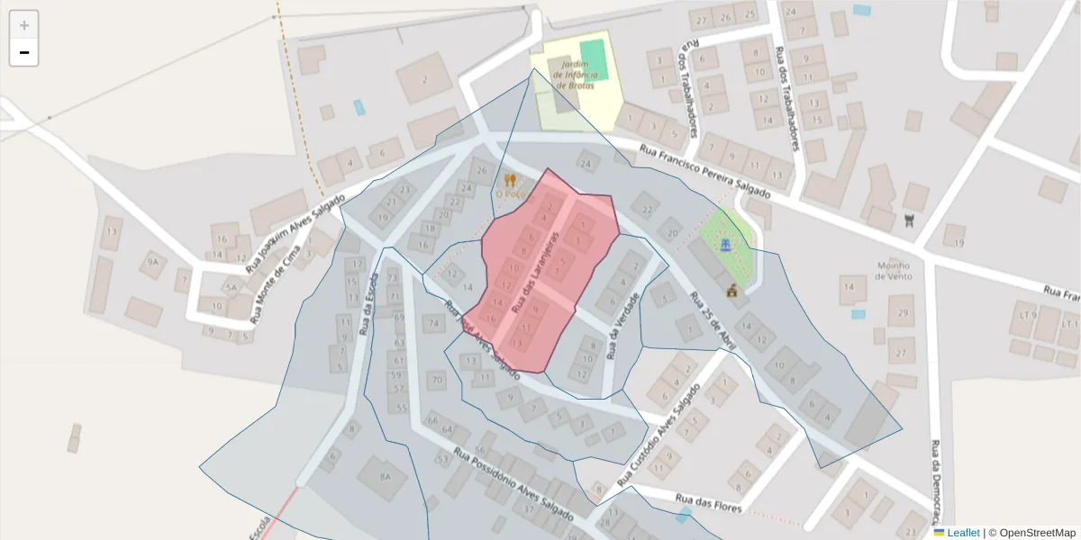 Mapa detalhado do código postal 7490-021 com limites, códigos postais vizinhos e agências dos correios