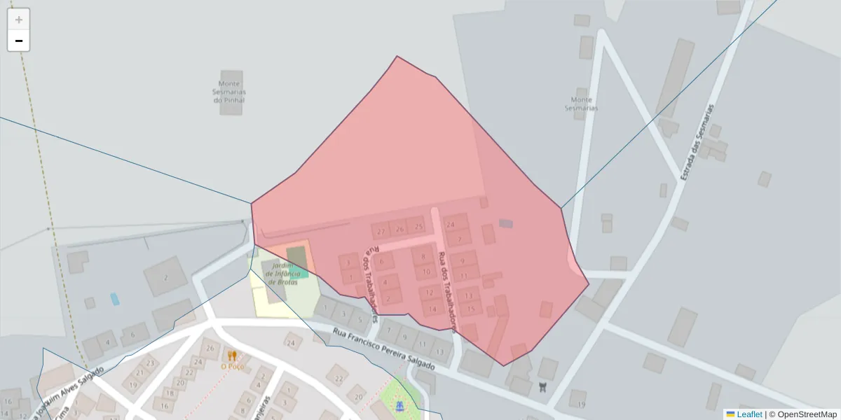 Mapa detalhado do código postal 7490-023 com limites, códigos postais vizinhos e agências dos correios