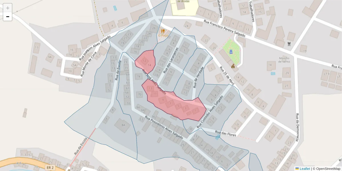 Mapa detalhado do código postal 7490-027 com limites, códigos postais vizinhos e agências dos correios