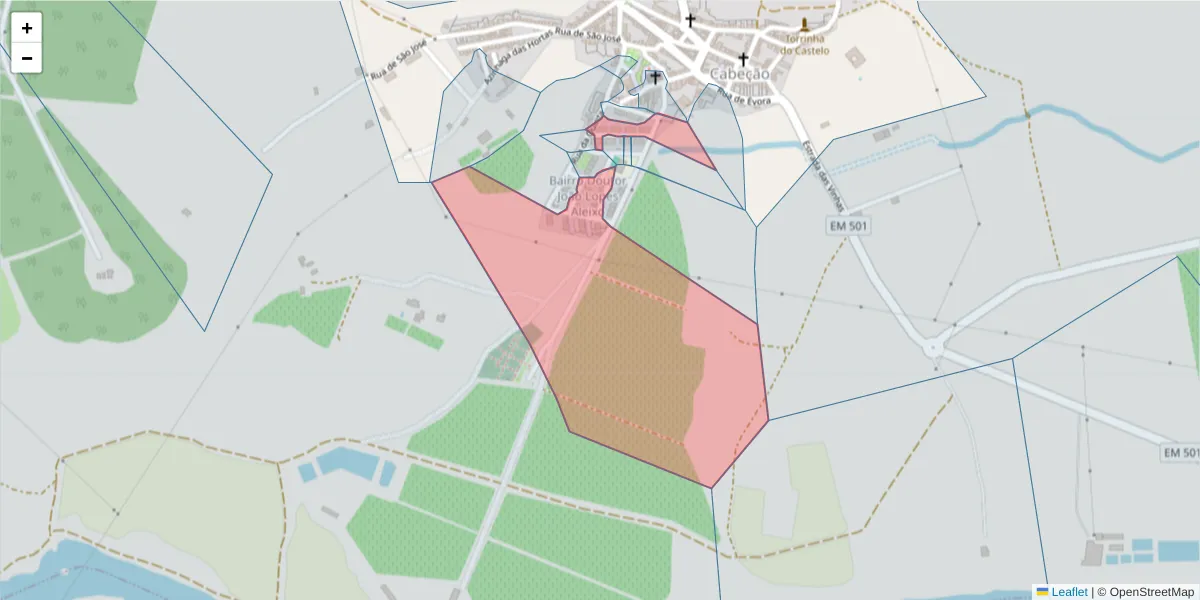 Mapa detalhado do código postal 7490-053 com limites, códigos postais vizinhos e agências dos correios