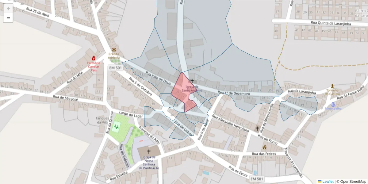 Mapa detalhado do código postal 7490-060 com limites, códigos postais vizinhos e agências dos correios