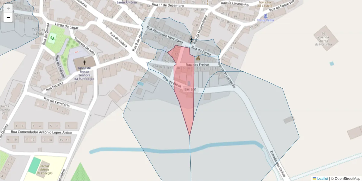 Mapa detalhado do código postal 7490-061 com limites, códigos postais vizinhos e agências dos correios