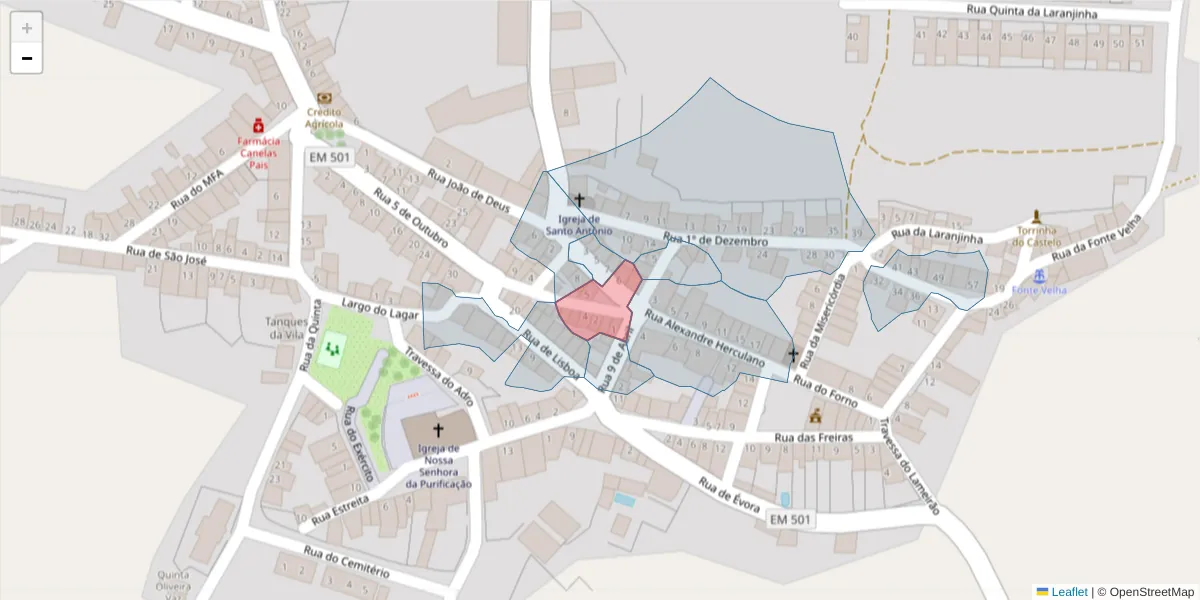 Mapa detalhado do código postal 7490-062 com limites, códigos postais vizinhos e agências dos correios