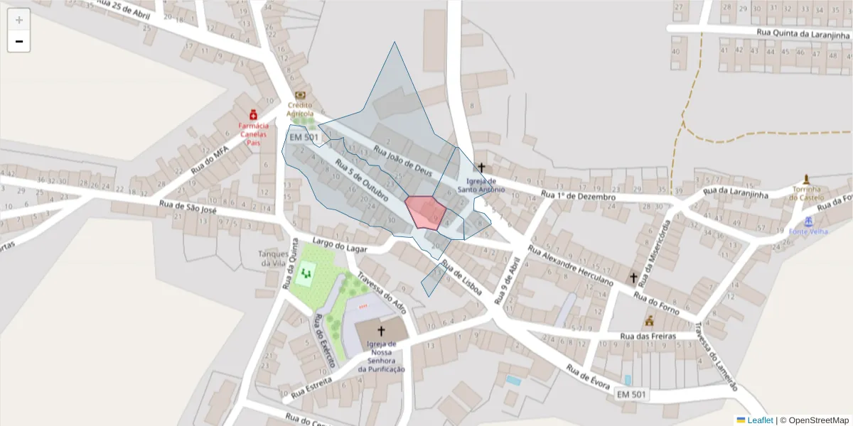 Mapa detalhado do código postal 7490-064 com limites, códigos postais vizinhos e agências dos correios