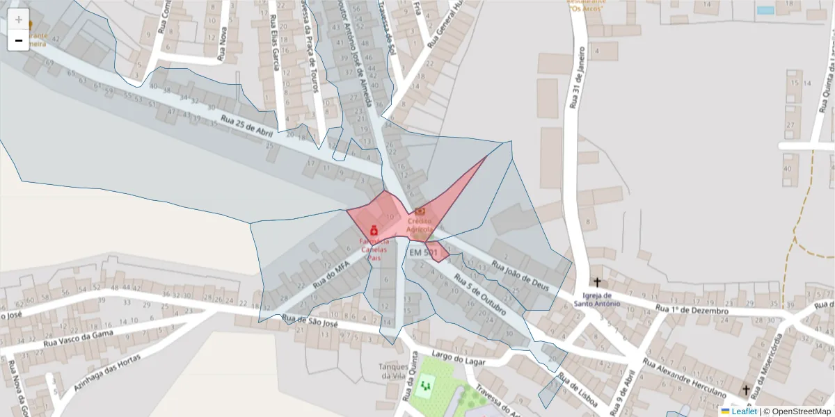 Mapa detalhado do código postal 7490-065 com limites, códigos postais vizinhos e agências dos correios