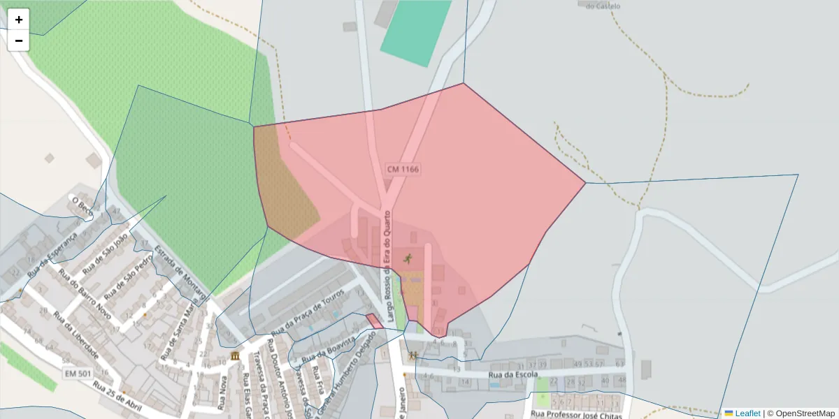 Mapa detalhado do código postal 7490-066 com limites, códigos postais vizinhos e agências dos correios