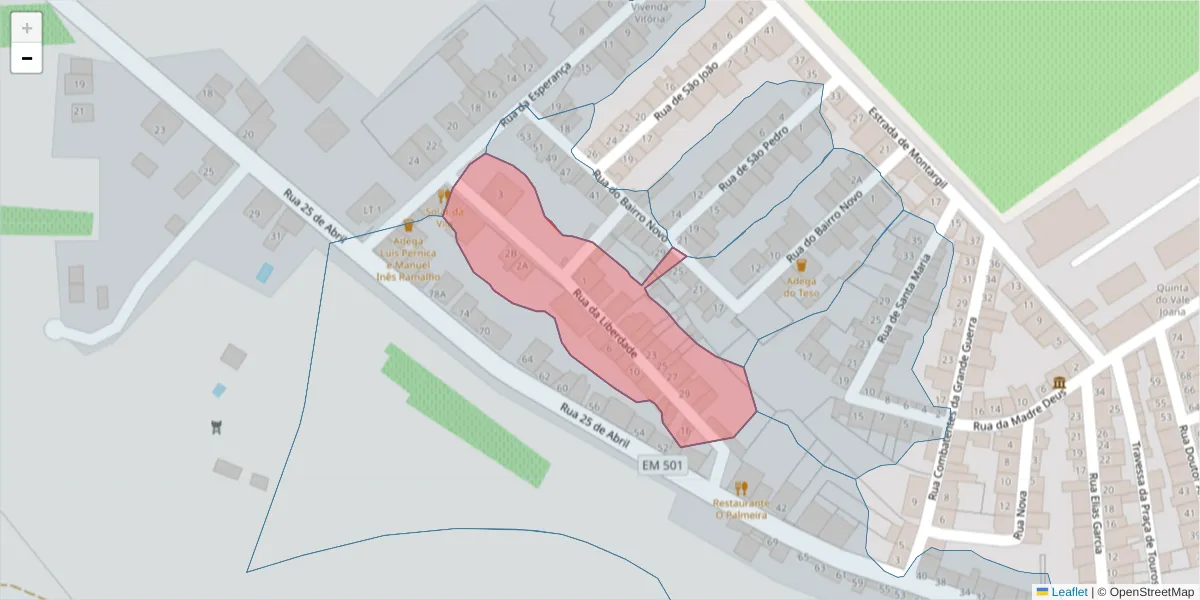 Mapa detalhado do código postal 7490-076 com limites, códigos postais vizinhos e agências dos correios