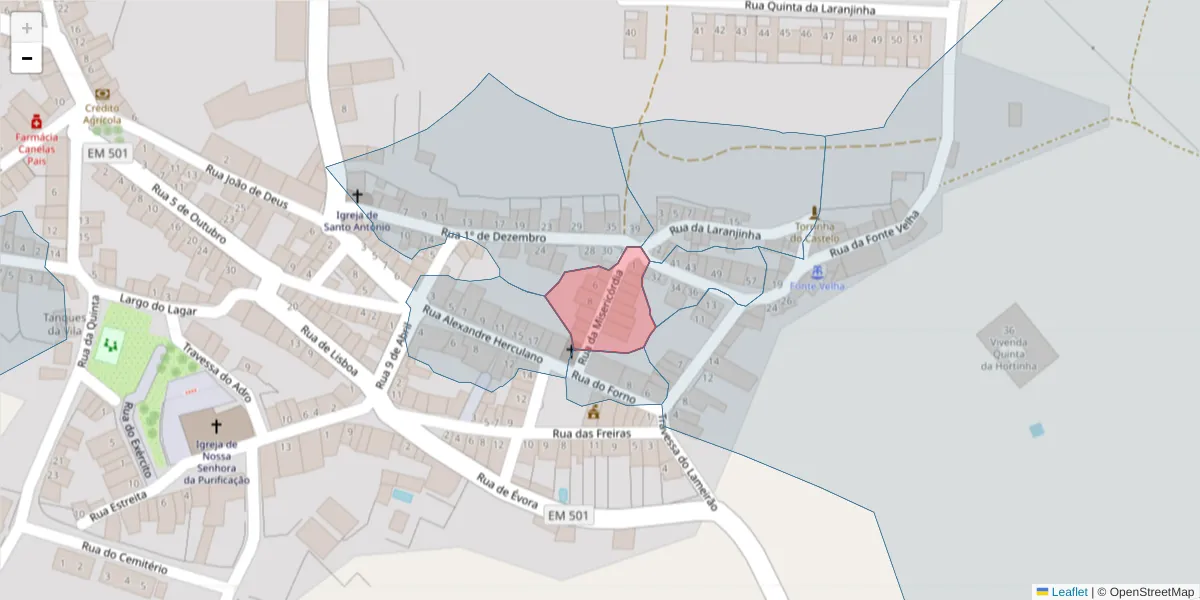 Mapa detalhado do código postal 7490-078 com limites, códigos postais vizinhos e agências dos correios