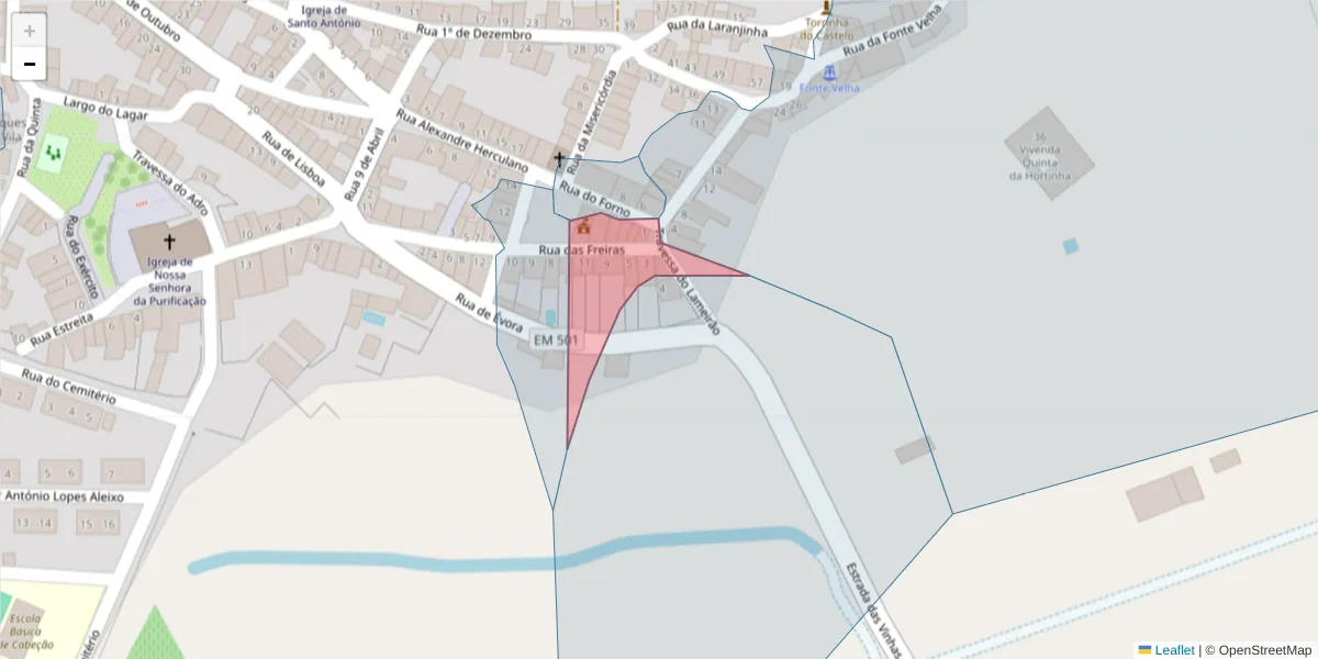 Mapa detalhado do código postal 7490-080 com limites, códigos postais vizinhos e agências dos correios