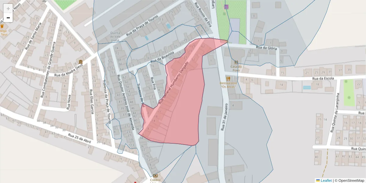 Mapa detalhado do código postal 7490-098 com limites, códigos postais vizinhos e agências dos correios