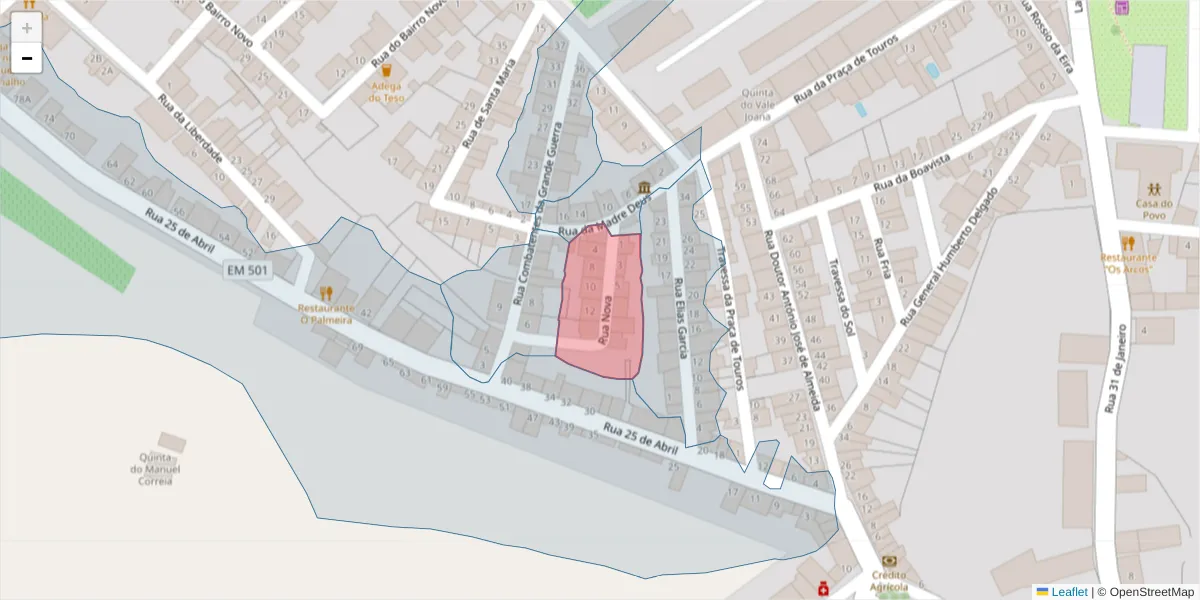 Mapa detalhado do código postal 7490-099 com limites, códigos postais vizinhos e agências dos correios