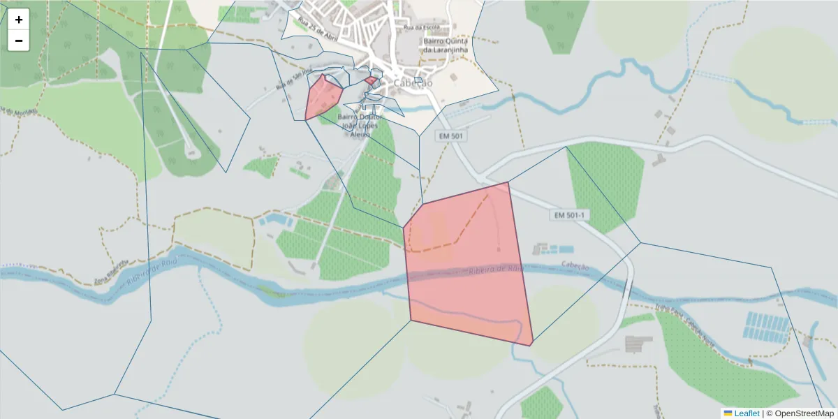 Mapa detalhado do código postal 7490-100 com limites, códigos postais vizinhos e agências dos correios