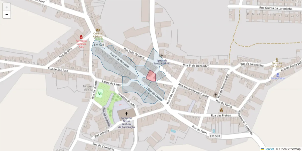 Mapa detalhado do código postal 7490-112 com limites, códigos postais vizinhos e agências dos correios