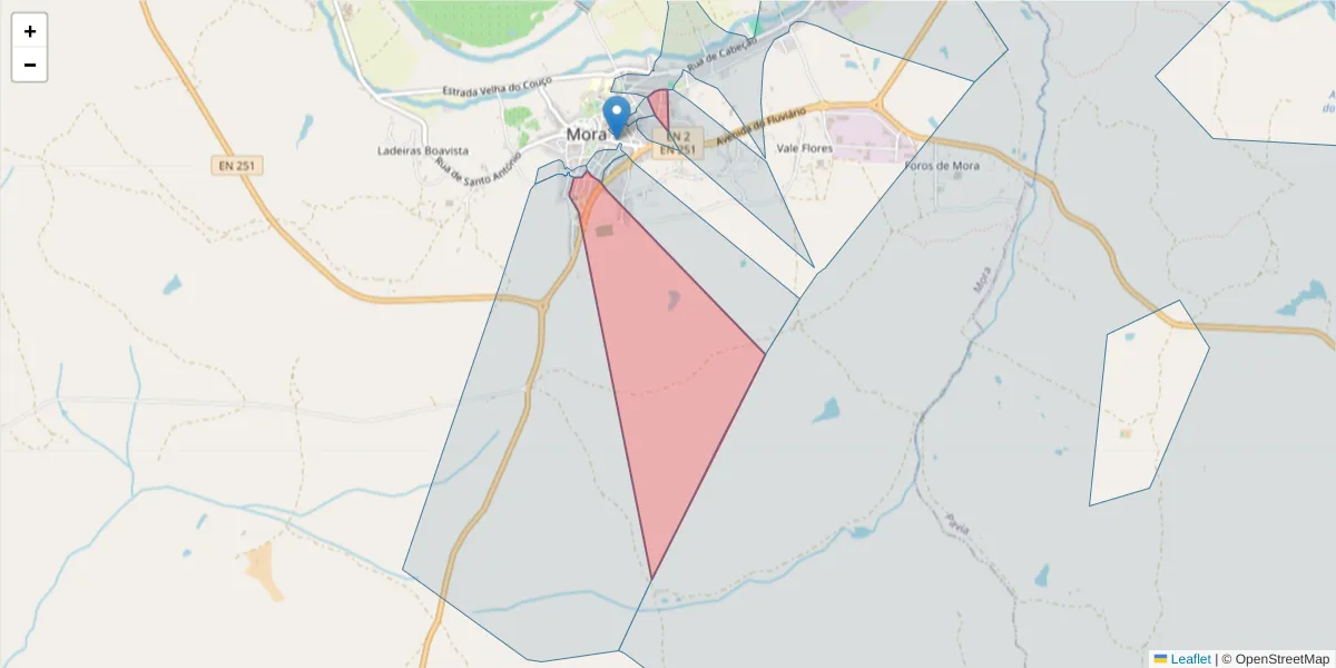 Mapa detalhado do código postal 7490-204 com limites, códigos postais vizinhos e agências dos correios