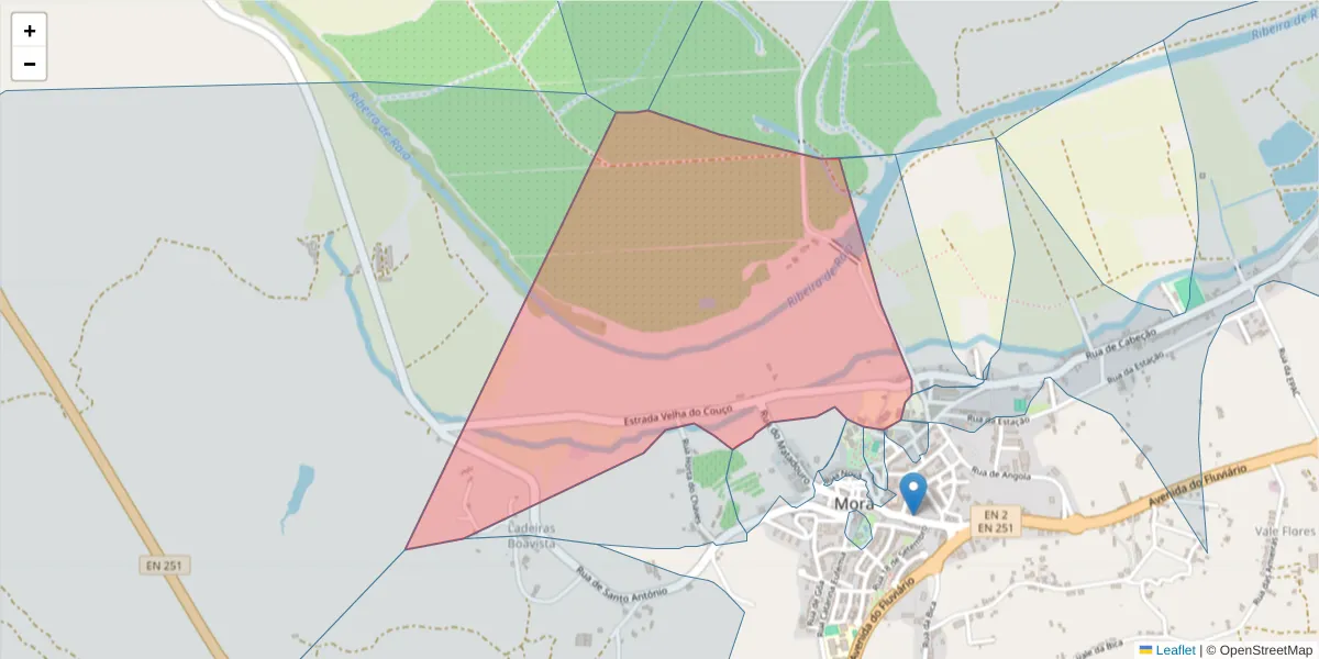 Mapa detalhado do código postal 7490-206 com limites, códigos postais vizinhos e agências dos correios