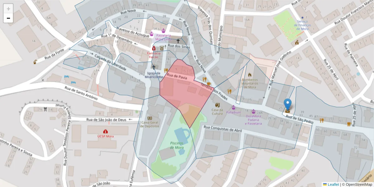 Mapa detalhado do código postal 7490-207 com limites, códigos postais vizinhos e agências dos correios