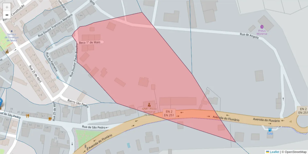 Mapa detalhado do código postal 7490-213 com limites, códigos postais vizinhos e agências dos correios