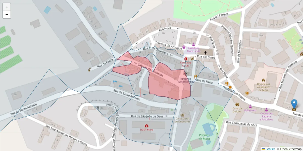 Mapa detalhado do código postal 7490-214 com limites, códigos postais vizinhos e agências dos correios