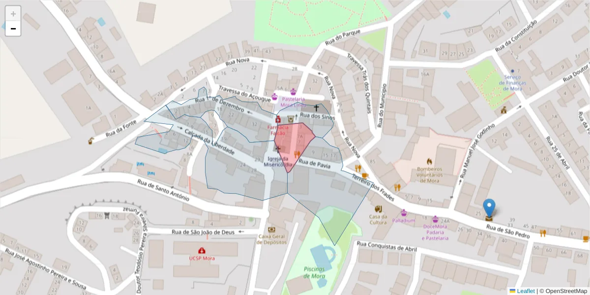 Mapa detalhado do código postal 7490-227 com limites, códigos postais vizinhos e agências dos correios