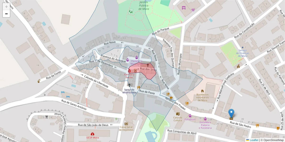 Mapa detalhado do código postal 7490-245 com limites, códigos postais vizinhos e agências dos correios