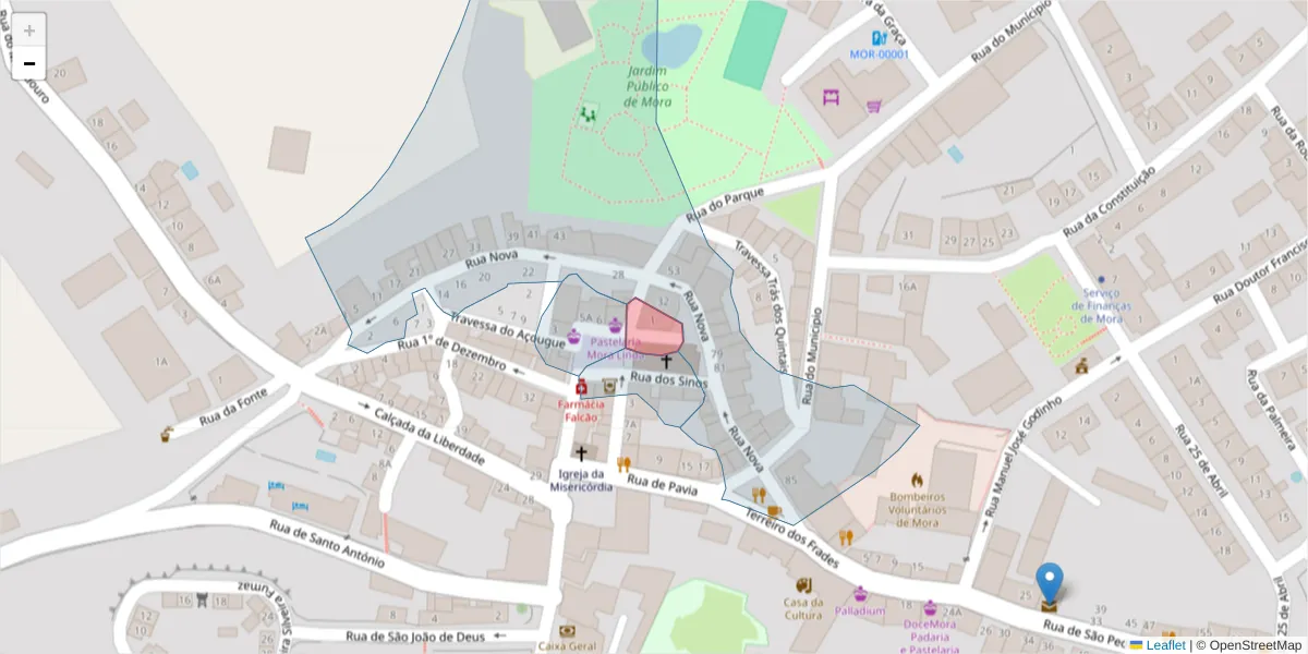 Mapa detalhado do código postal 7490-256 com limites, códigos postais vizinhos e agências dos correios