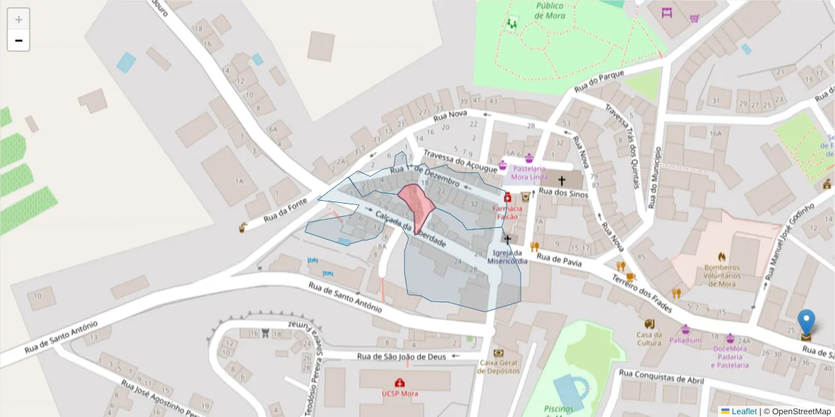 Mapa detalhado do código postal 7490-257 com limites, códigos postais vizinhos e agências dos correios