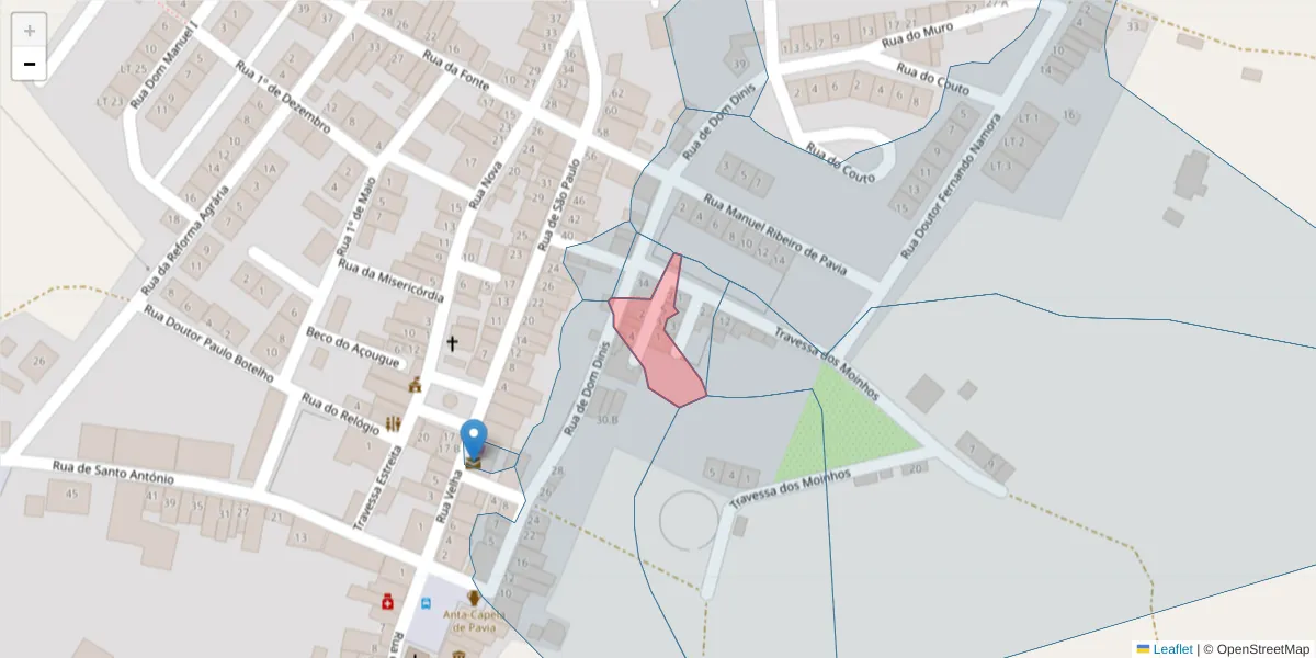 Mapa detalhado do código postal 7490-401 com limites, códigos postais vizinhos e agências dos correios