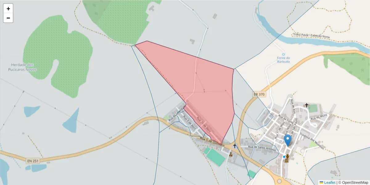 Mapa detalhado do código postal 7490-448 com limites, códigos postais vizinhos e agências dos correios