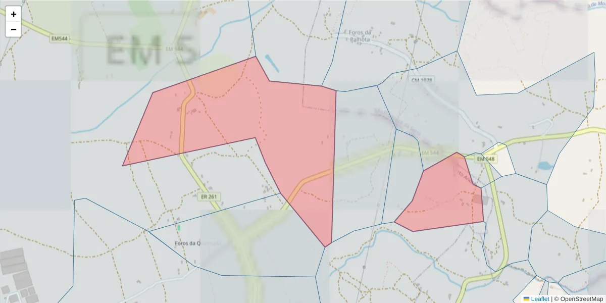 Mapa detalhado do código postal 7500-015 com limites, códigos postais vizinhos e agências dos correios