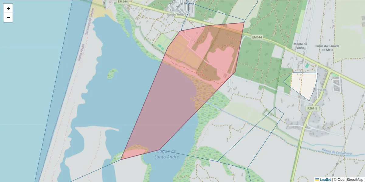 Mapa detalhado do código postal 7500-054 com limites, códigos postais vizinhos e agências dos correios