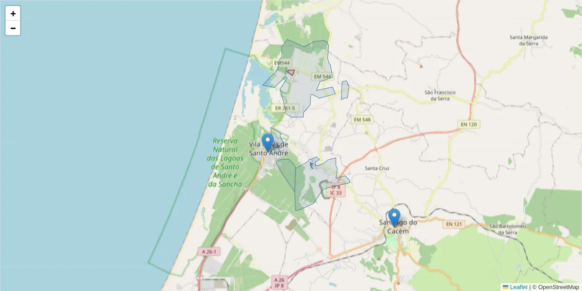 Mapa detalhado do código postal 7500-062 com limites, códigos postais vizinhos e agências dos correios