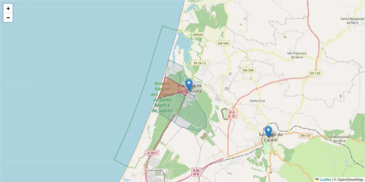 Mapa detalhado do código postal 7500-110 com limites, códigos postais vizinhos e agências dos correios