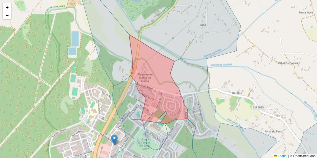 Mapa detalhado do código postal 7500-120 com limites, códigos postais vizinhos e agências dos correios