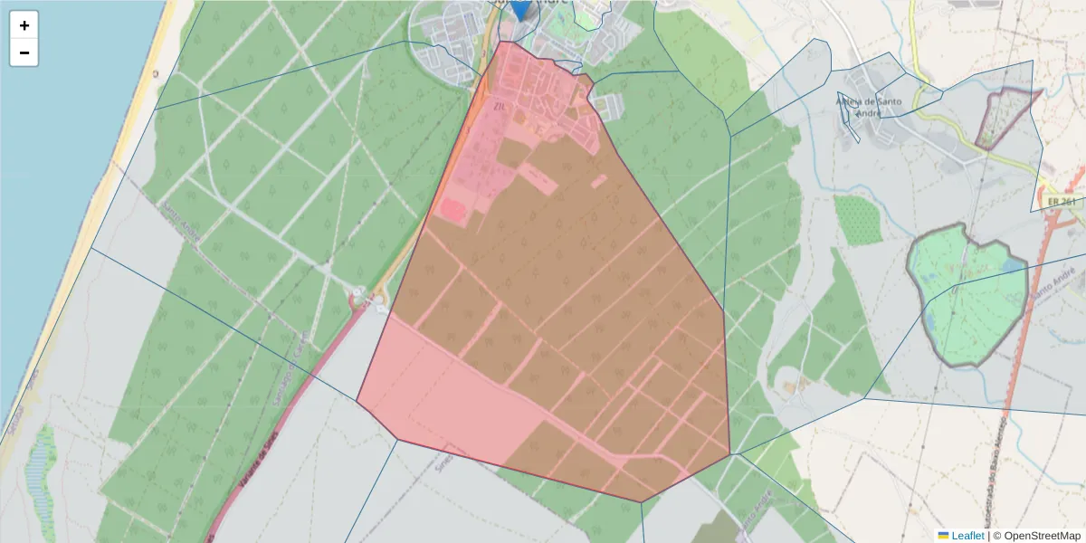 Mapa detalhado do código postal 7500-130 com limites, códigos postais vizinhos e agências dos correios