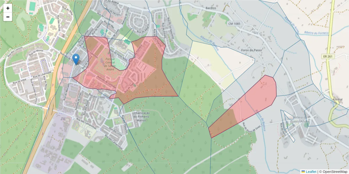 Mapa detalhado do código postal 7500-200 com limites, códigos postais vizinhos e agências dos correios