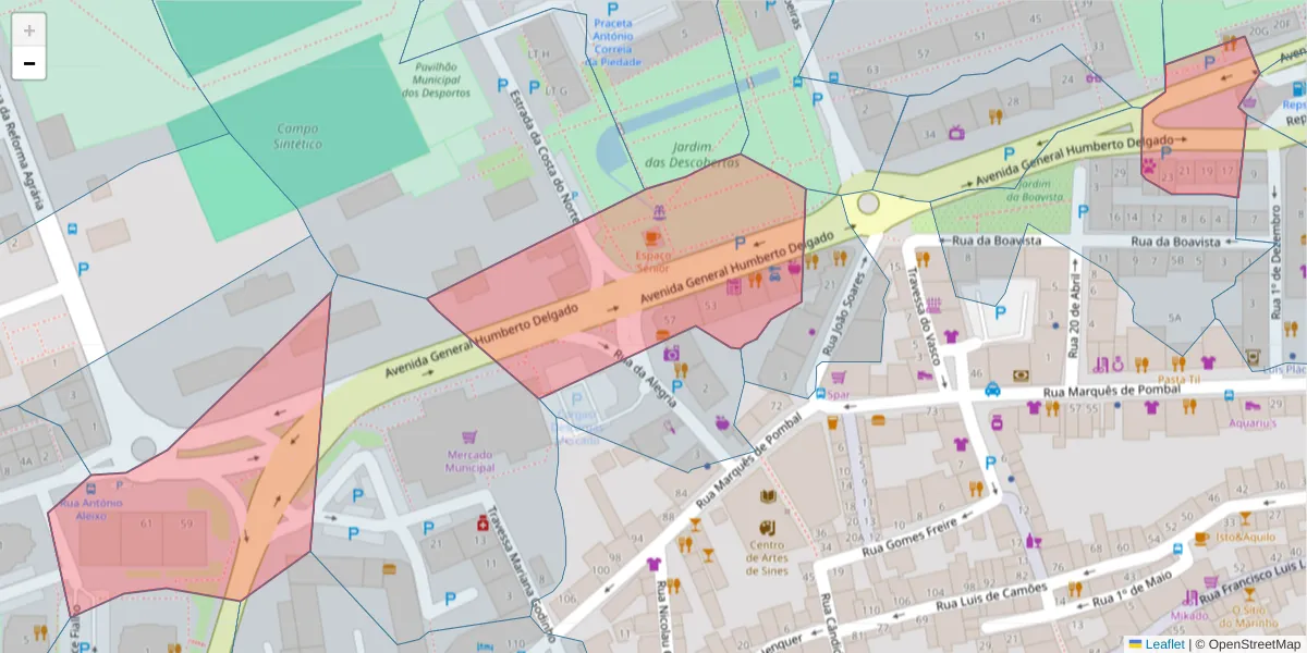 Mapa detalhado do código postal 7520-103 com limites, códigos postais vizinhos e agências dos correios