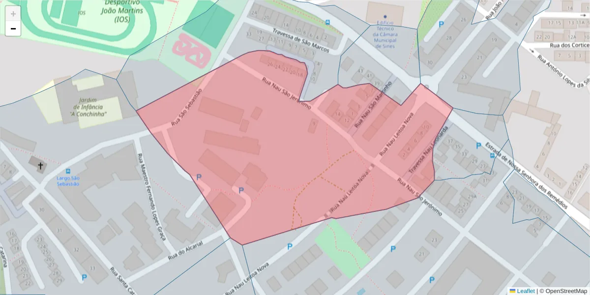 Mapa detalhado do código postal 7520-108 com limites, códigos postais vizinhos e agências dos correios