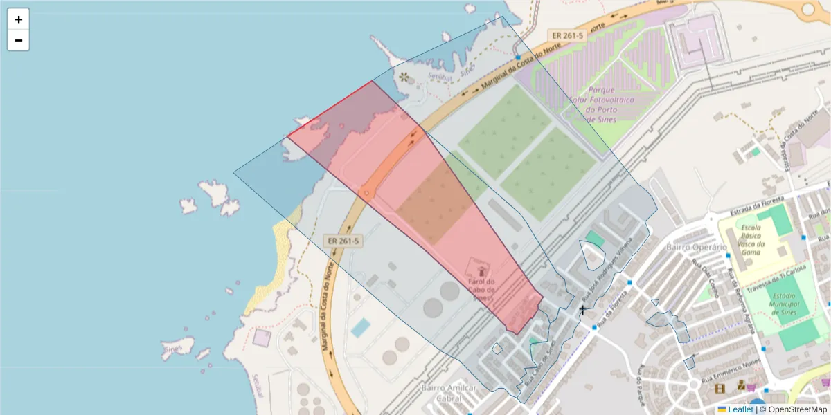 Mapa detalhado do código postal 7520-114 com limites, códigos postais vizinhos e agências dos correios