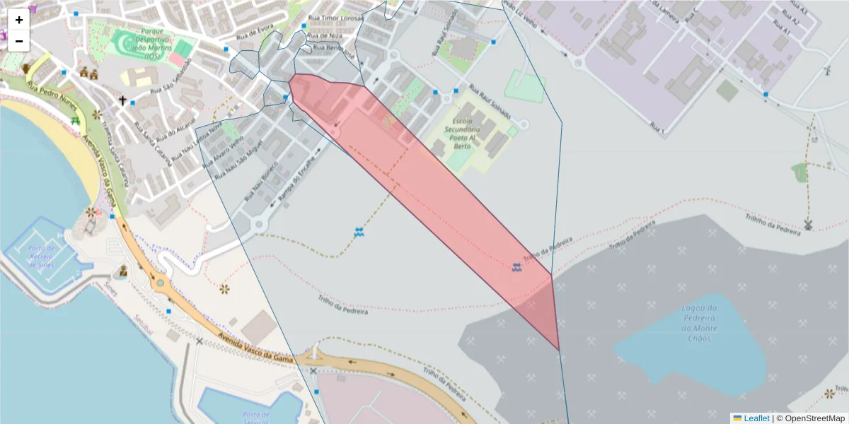 Mapa detalhado do código postal 7520-117 com limites, códigos postais vizinhos e agências dos correios