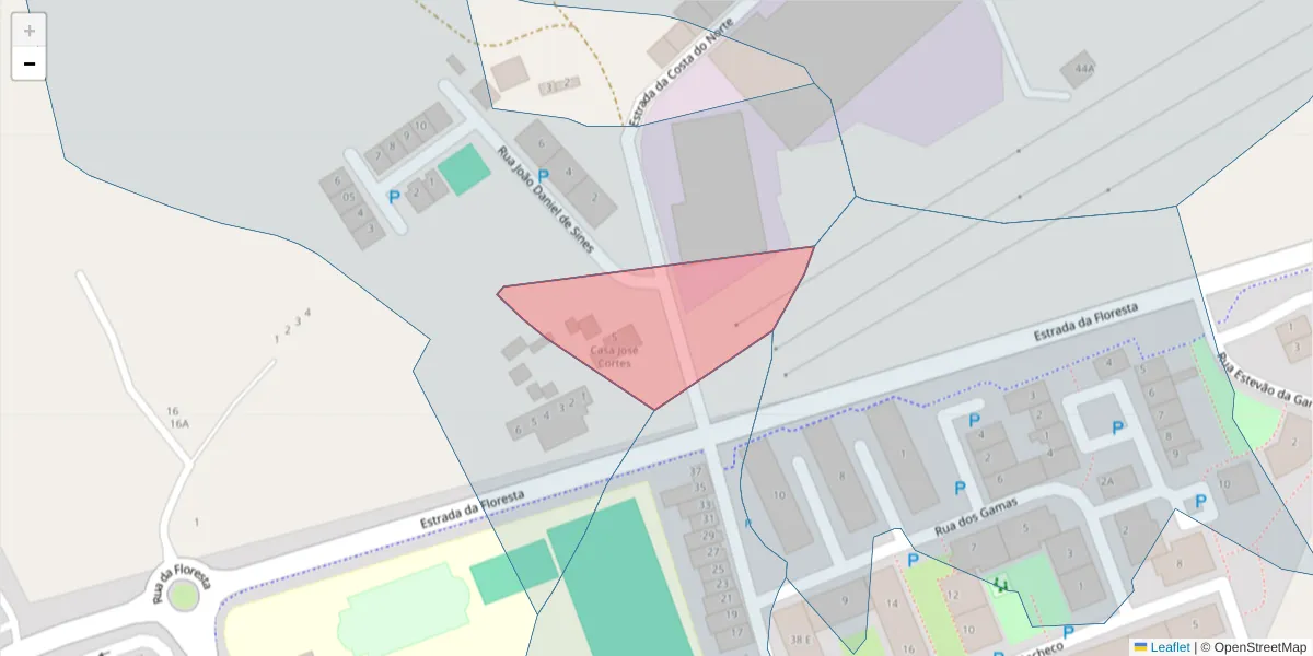 Mapa detalhado do código postal 7520-133 com limites, códigos postais vizinhos e agências dos correios