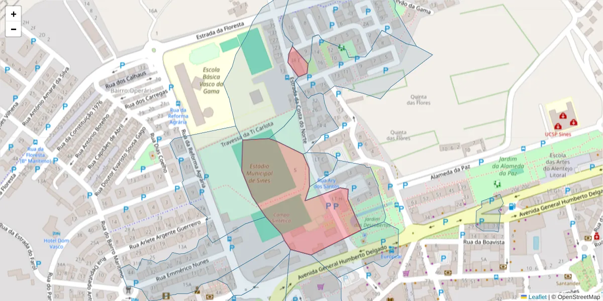 Mapa detalhado do código postal 7520-134 com limites, códigos postais vizinhos e agências dos correios