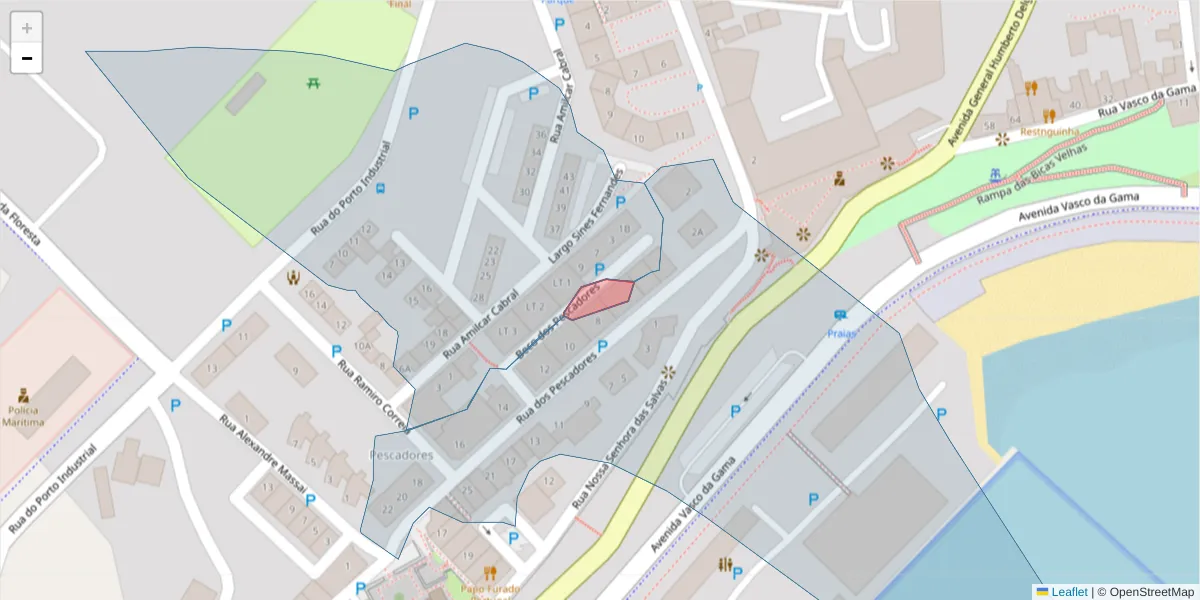 Mapa detalhado do código postal 7520-158 com limites, códigos postais vizinhos e agências dos correios