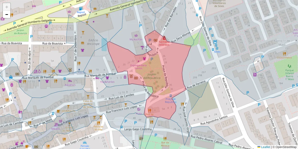 Mapa detalhado do código postal 7520-160 com limites, códigos postais vizinhos e agências dos correios