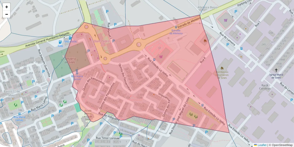Mapa detalhado do código postal 7520-164 com limites, códigos postais vizinhos e agências dos correios