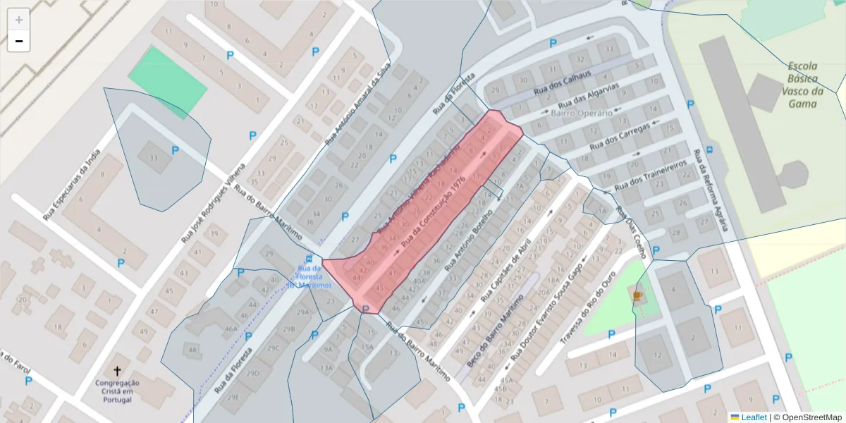 Mapa detalhado do código postal 7520-185 com limites, códigos postais vizinhos e agências dos correios