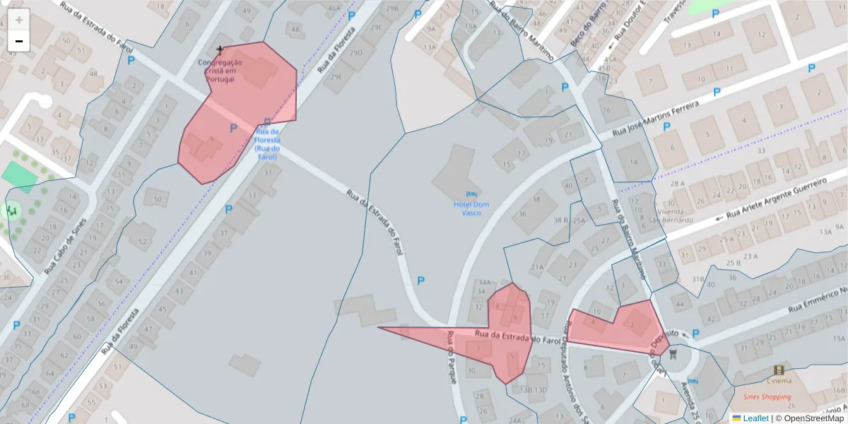 Mapa detalhado do código postal 7520-186 com limites, códigos postais vizinhos e agências dos correios