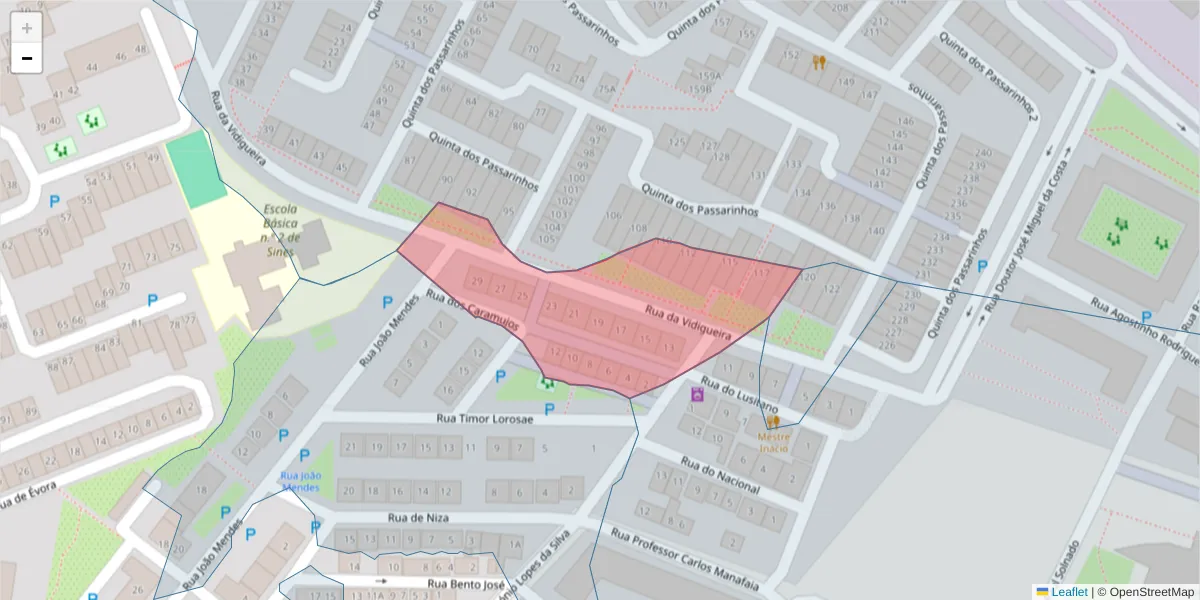 Mapa detalhado do código postal 7520-190 com limites, códigos postais vizinhos e agências dos correios