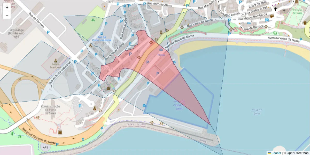 Mapa detalhado do código postal 7520-207 com limites, códigos postais vizinhos e agências dos correios